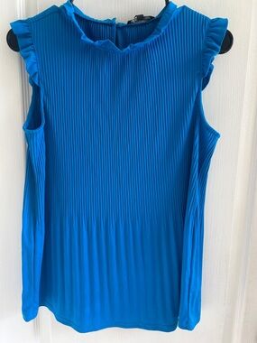 Adrianna Papell Royal Blue Pleated Ruffle Neck Sleeveless Top